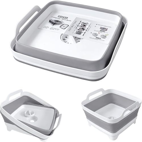 2.4Gal Collapsible Dish Basin with Drain Plug, Baby Bottle Wash Basin