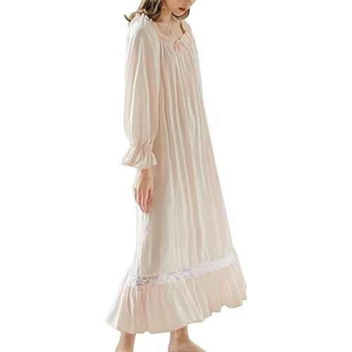 Women's Cotton Nightgown Long Sleeve Nightgowns Victorian Vintage Autumn Night Shirt