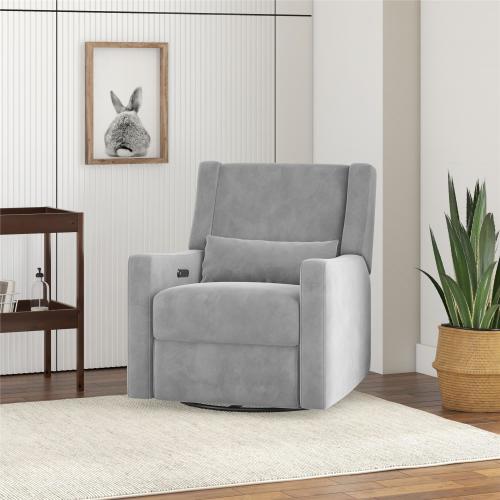 Baby Relax Otto Swivel Gliding Power Recliner with Dual USB Ports and Lumbar Pillow, Light Gray Velvet