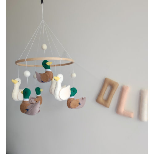 Felt Duck Baby Mobile, Nursery Decor, Neutral Crib Mobile