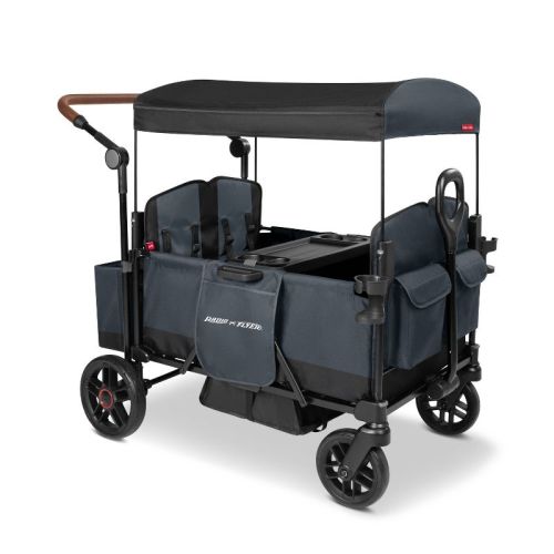 Radio Flyer Pathfinder+ Quad 4 Seat Stroller Wagon - Steel Gray: All-Terrain Tires, Adjustable Harness, EVA Wheels, Foot Operated Brake