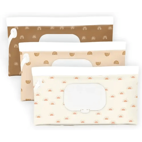 Baby Wipe Holder,Wipe Dispenser, 3-Pack Portable Refillable Wipe Container,Reusable Travel Baby Wipes Case, Waterproof and Dustproof, Wipe Holder for Diaper (Bohemian)