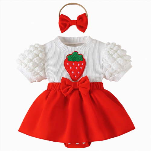 Yindaity Baby Girl Outfits Summer Heart Print Mesh Romper Dress and Matching Bow Headband 2 Piece Set Rompers for Toddler Girls(Red,3-6 Months)