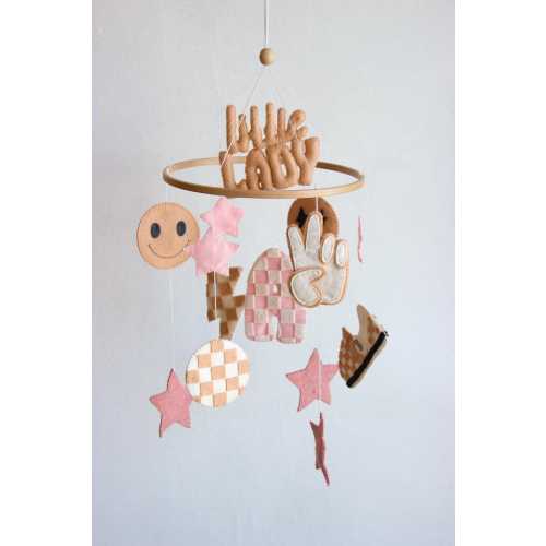 Checkered nursery mobile, rad little dude mobile, personalized name mobile girl