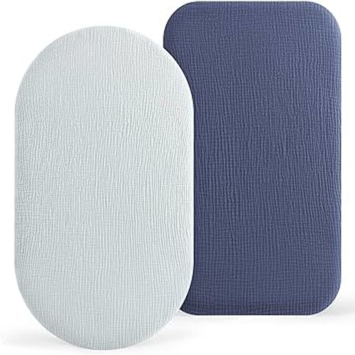 Bearmoss Bassinet Sheets - 2 Pack Muslin Cotton Bassinet Sheets Fits Oval and Rectangle Bassinet Mattress, Breathable and Skin-Friendly for Baby Boy and Girl (Light Blue&Royal Blue)