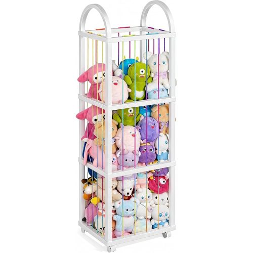 HOOBRO Stuffed Animal Storage, Kids Toy Zoo Storage Organizer with Wheels and Elastic Band, Large Stuffed Animals Holder for Nursery, Playroom, White WT128CW01