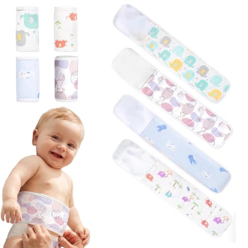 4Pcs Baby Umbilical Cord Belly Band | Soft Magic Tape & Double‑Layer Cotton | Adjustable Breathable Newborn Tummy Wrap for 0‑12 Months Infant,Multiple