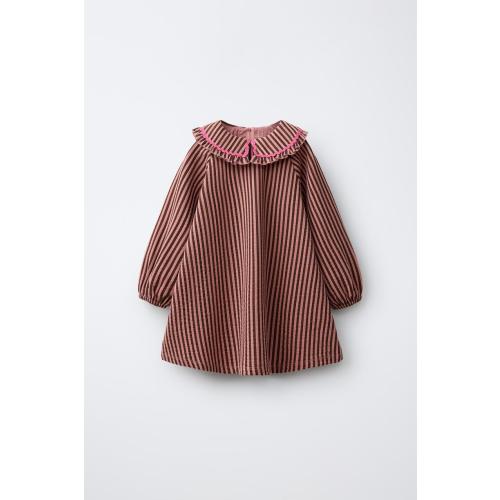 STRIPED PETER PAN COLLAR DRESS - Chocolate | ZARA United States