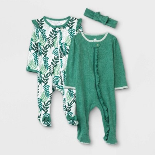 Baby Girls' 2pk Sleep N' Play with Headwrap - Cloud Island™ Green