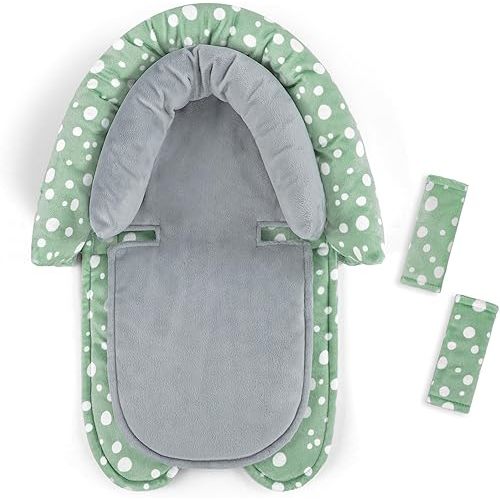 GFU Baby Car Seat Head Support for Newborn, 2 in 1 Infant Car Seat Head Body Support with Strap Pads, Soft Stroller Cushion Pillow Insert for Girls and Boys, Fits for Stroller, Swing, Green