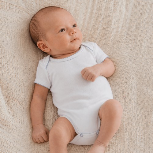 Essentials Bodysuit - White with Blue Trim