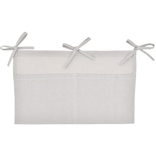 Linen Baby Bedside Hanging Storage Bag,2 Pockets Organizer for Baby Cribs and Toys (Light Gray)