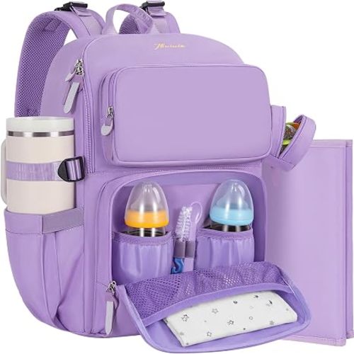 IBVIVIC Diaper Bag Backpack with Portable Changing Pad, Lavender Purple | Multifunctional Baby Bag for Mom Dad, Large Capacity, Stroller Straps, Insulated Bottle Pockets & Pacifier Case