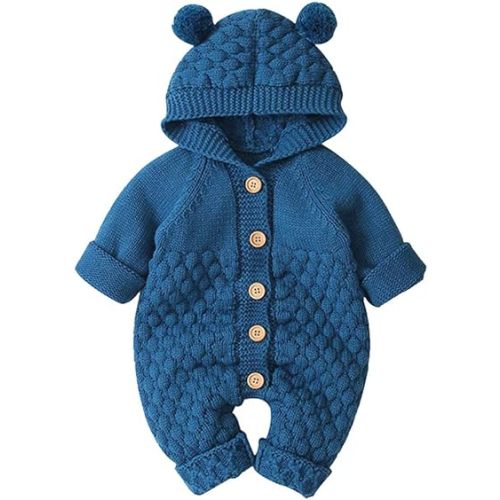OBEEII Baby Girl Boy Sweater Romper Knitted Overall Hooded Jumpsuit Cute Warm Clothes