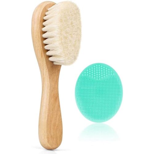 Baby Hair Brush Set – 2 Pcs Natural Soft Goat Bristle & Wooden Handle Brush for Newborns & Toddlers | Cradle Cap Brush for Boys & Girls | Gentle Baby Essentials, Registry Gift