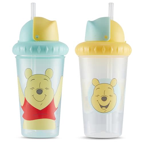 Disney Toddler Sippy Cups for Boys and Girls | 10 Ounce Sippy Cup Pack of Two with Straw and Lid | Durable Leak Proof Travel Water Bottle for Toddlers