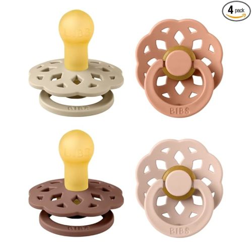 BIBS Boheme Soother 4-Pack | BPA Free Dummy Pacifier | Round Nipple | Natural Rubber Latex | Made in Denmark | Size 0-6 Months | Vanilla Mix