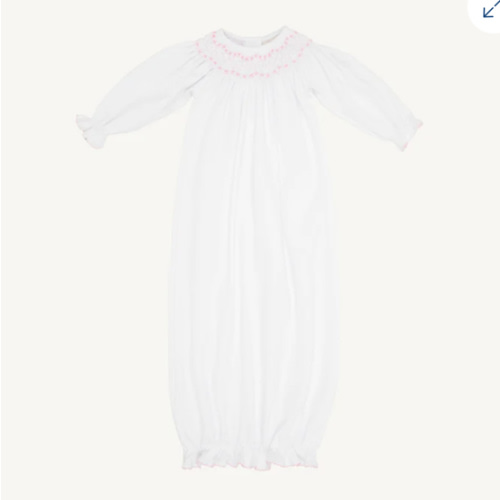Sweetly Smocked Greeting Gown - Worth Avenue White with Palm Beach Pin