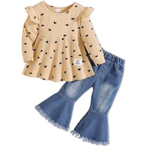 Toddler Baby Girl Clothes Infant Girl Outfits Fall Ruffle Floral T-Shirt Top Pants Set Winter Spring Clothes