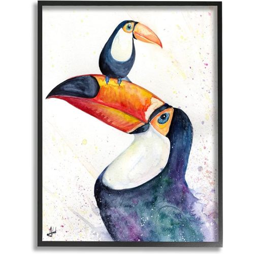 Stupell Industries Toucan Baby & Mother Perched Giclee Framed Wall Art, Design by Marc Allante - 11 x 14 - Black Framed