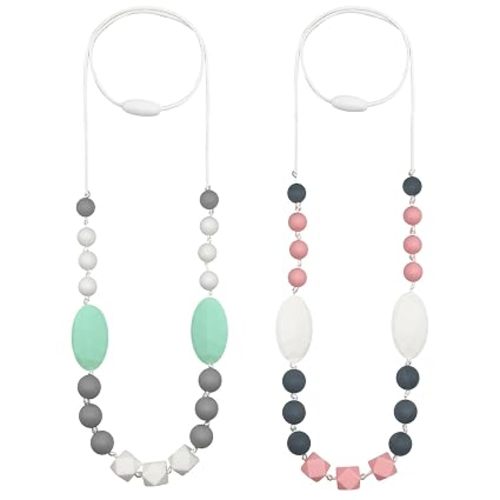 Silicone Nursing Necklaces for Mom to Wear - 2pcs Sensory Chew Necklace