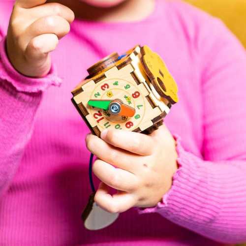 Travel Size Montessori Busy Cube: Wooden Sensory Toy for Stroller, Fidget Activity Motor Skills