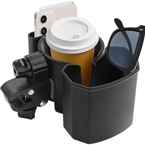 Universal Stroller Cup Holder with Phone Holder, 360° Rotatable Strong Clip, Big Storage Space for Walker, Wheelchair, Stroller, Bike (UM-SCH-B2507)
