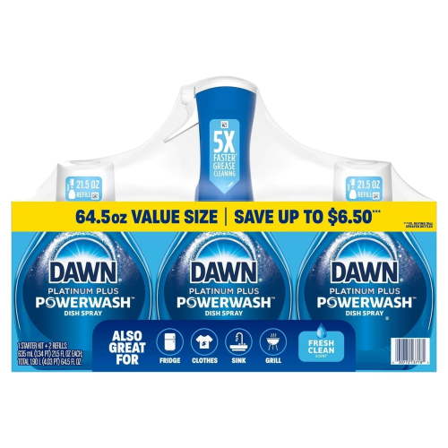 Dawn Platinum Plus Powerwash Dish Spray, Fresh Scent, 1 Spray Bottle + 2 Refills, 64.5 fl oz