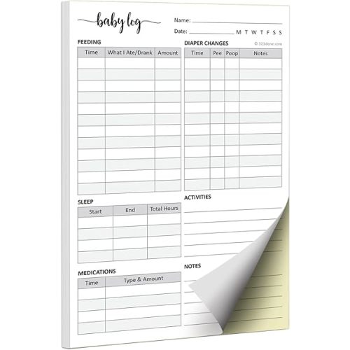 321Done 2-Part Carbonless Baby Daily Log Book, Made in USA – 5.5x8.5 Pad, Newborn Feeding, Diaper, Sleep & Medication Tracker for Parents, Babysitters & Daycare – Daily Infant Tracker – 50 Sets