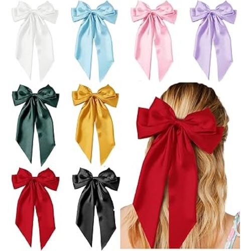 Hair Bows for Women Girls 8 PCS Hair Ribbon Bow Hair Clips with Long Tails Vintage Hair Accessories for Women