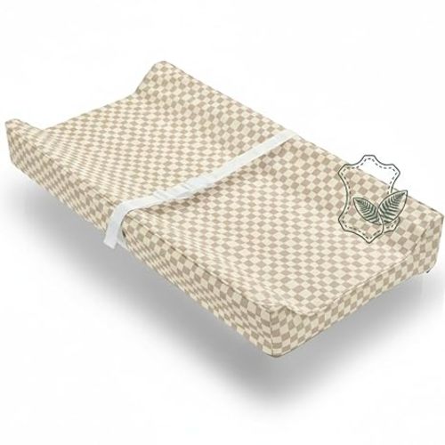 Vegan Leather Contoured Baby Changing Pad | Waterproof & Wipe-Clean PU Leather Diaper Change Mat, Soft, Wipeable Cover, Safety Strap, Non-Slip Bottom, Topper for Standard Infant Diaper Table & Dresser