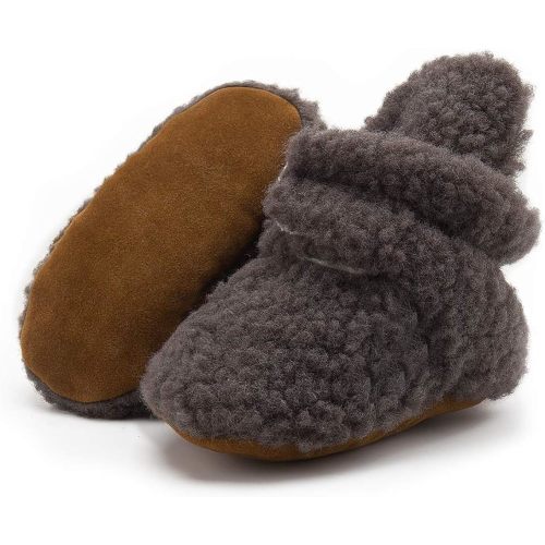 HsdsBebe Unisex Newborn Baby Cotton Booties Non-Slip Sole for Toddler Boys Girls Infant Winter Warm Fleece Cozy Socks Shoes