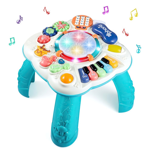 Infant Musical Learning Table, Toddler Activity Table Interactive Toys, Baby Busy Board Educational Learning Toy with Lights and Music, for 6 to 12-18 Months Boys Girls Preschool Gifts