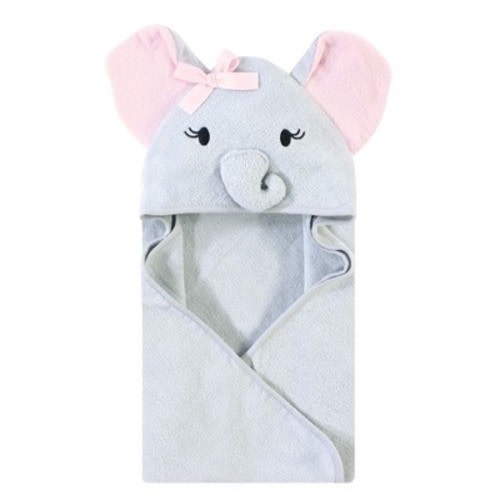 Touched by Nature Baby Girls Organic Cotton Animal Face Hooded Towels, Girls Elephant, One Size