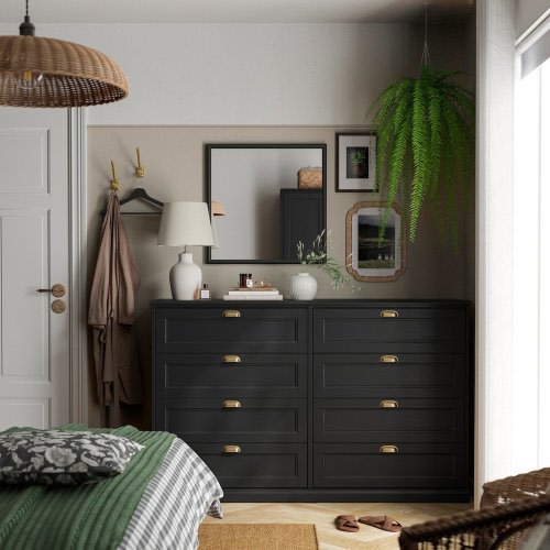 FÅGELFJÄLLET 8-drawer dresser - black oak effect 63x20 1/8x39 3/4 "