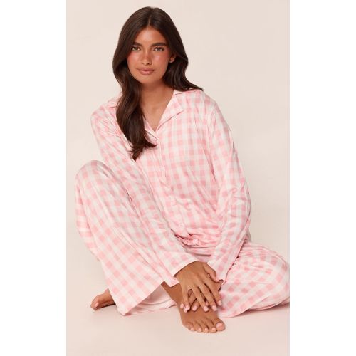 Baby Pink Gingham Long Sleeve Button Through PJ Set