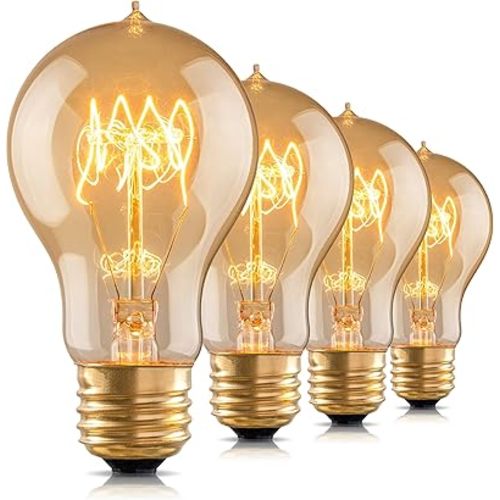 Warm Incandescent Light Bulbs 60 Watt,A19/A60 Vintage Style Edison Bulbs E26,Soft Yellow Light Bulbs,Amber Bulbs,Retro Light Bulb Old Fashioned,Halogen Dimmable Edison Bulb Squirrel Cage