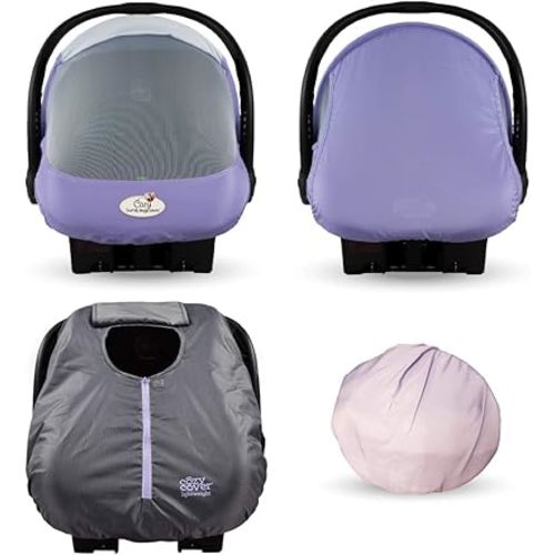 CozyBaby Combo Pack with Mesh Sun and Bug Cover and Lightweight Spring or Summer Cozy Cover with Elasticized Edge, Rhapsody Purple