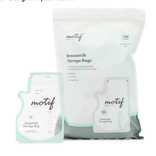 Motif Medical Breastmilk Storage Bags - Breastmilk Freezer Bags w/Easy Pour Spout, Write-On Label - Leak-Proof Double Zipper Milk Bags for Breastmilk - Breastfeeding Mom Gifts (6 oz, 100 Count)