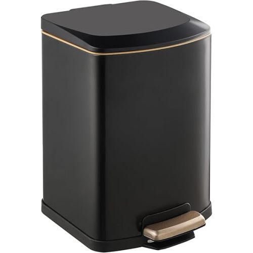 ELPHECO Bathroom Trash Can with Lid 4 Gallon / 15.1 Liter Stainless Steel Garbage Bin with Pedal Black Trash Can with Removable Inner Bucket for Kitchen (Matte Black)