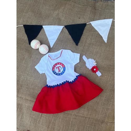 Texas Rangers Baby Onesie Dress: Baseball Patch Outfit