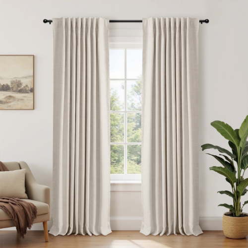 100% Blackout Curtains for Bedroom,Set of 2 Panels,84inch Length Faux Linen Thermal Insulated Back Tab Drapes with Room Darkening,50"Wx84"L,Cream