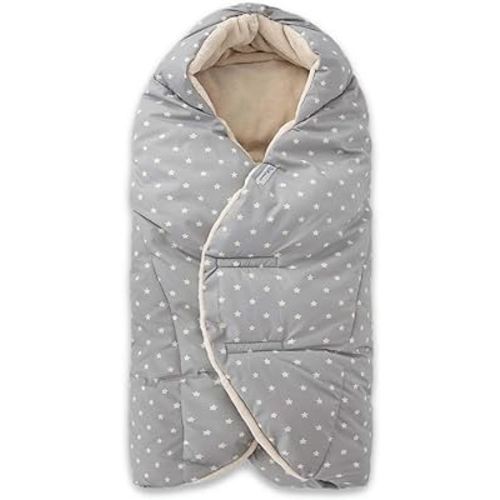 7AM Baby Car Seat Blanket - Multifunctional Carrier Cover for Toddlers, Winter Stroller & Car Seat Swaddle Blanket, Micro-Fleece & Plush Lined Warm Carseat Cover | (Print Grey Stars, 6-18M)