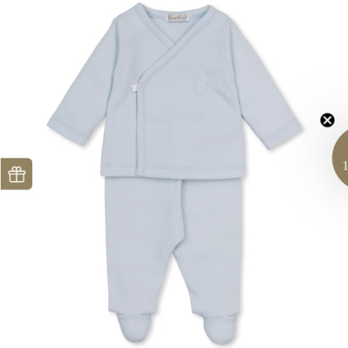 Light Blue Jacquard Baby Blessings Footed Pant Set