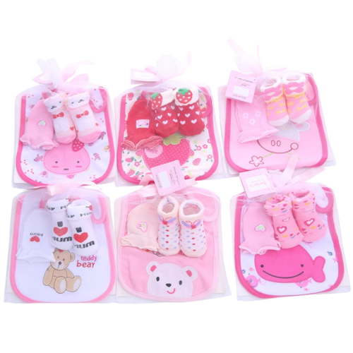 Bibs Socks Gloves Set Infant Cotton Soft Newborn Gift Anti-Scratch Mittens