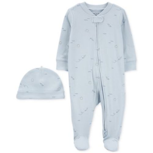 Baby Cotton 2-Way-Zip Footed Sleep & Play Coverall & Cap, 2 Piece Set