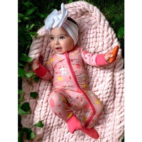 2-Way Convertible Zip Romper, Pink Easter Bunny