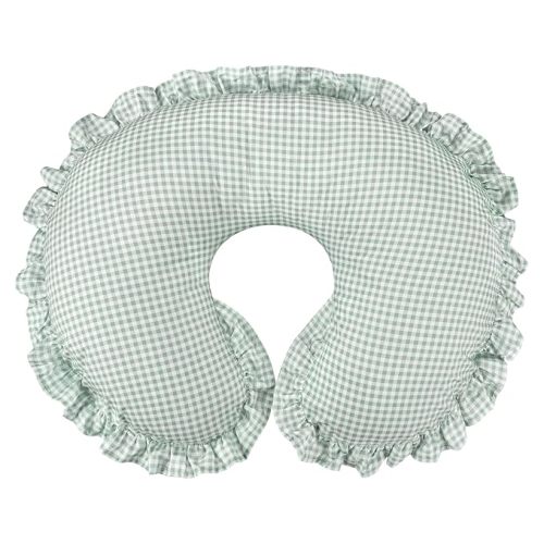 DILIMI Cotton Nursing Pillow Cover, Removable Ruffled Pillowcase for Breastfeeding Pillows, Ultra Soft Comfortable Slipcover for Baby Girl and Boy, Green Gingham