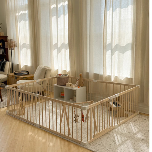 HARPPA Wooden Baby Gate Playpen | Non-Toxic Foldable DIY Adjustable Play Yard for Infants & Toddlers – Natural Finish Baby Fence for Small & Large Spaces