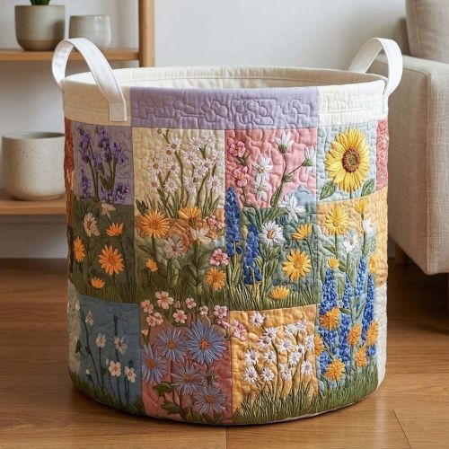 Wild Floral Patchwork Quilted Laundry Basket Flowers Hamper, Family Storage Bin 20" x 28" sold by Fawne Doorkeeper | SKU 15201107 | Printerval Australia